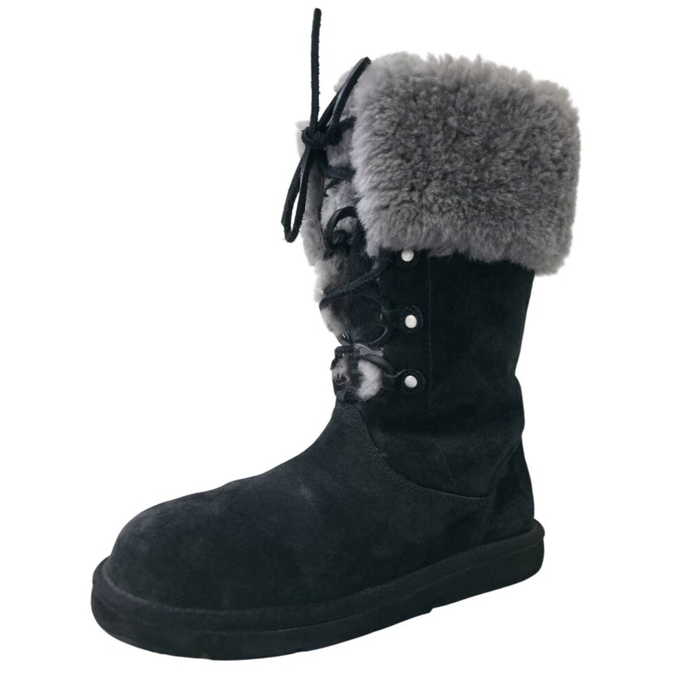 UGG Australia MONTCLAIR 1892 Black Tall Suede Shearling Winter Boots Women's 8